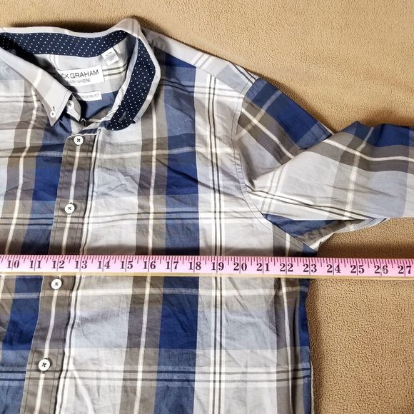 Nick Graham Stretch Modern FIT Men's shirt Long Sleeve Collared Size XL Plaid - Picture 5 of 9